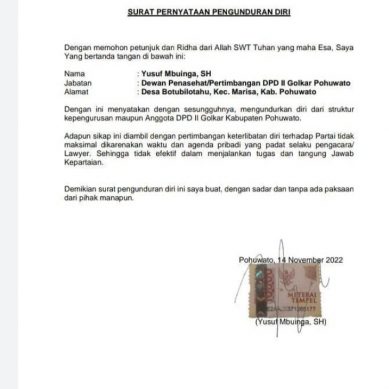 Yusuf Mbuinga Resmi Mundur Dari Partai Besutan Erlangga Hartarto