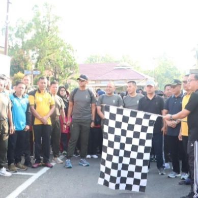 Hari Bhayangkara Ke-78, Polres Lahat Gelar Olahraga Bersama Forkompinda Lahat