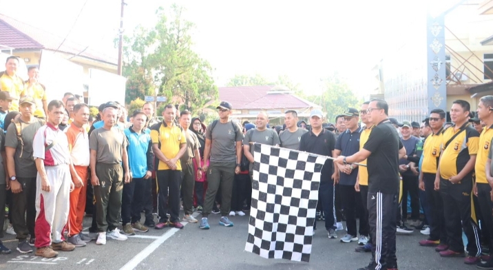 Hari Bhayangkara Ke-78, Polres Lahat Gelar Olahraga Bersama Forkompinda Lahat