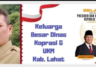 Keluarga Besar Dinas Koperasi dan UKM Lahat Mengucapkan Selamat : Atas Telah Dilantiknya Presiden dan Wakil Presiden RI Tahun 2024