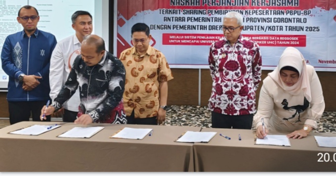 Plt Bupati Pohuwato Hadiri Penandatanganan Naskah  Peserta PBPU-BP  antara Pemprov Dan Kabupaten Kota