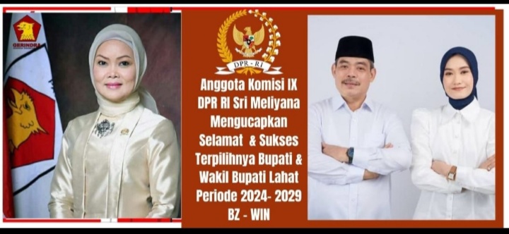 Anggota Komisi IX DPR- RI SRI MELIYANA Mengucapkan Selamat & Sukses Atas Terpilihnya Pasangan Bupati dan Wakil Bupati Lahat Periode 2024- 2029 BZ- WIN
