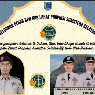 Keluarga Besar BPN Kab. Lahat Propinsi Sumatera Selatan Mengucapkan: Selamat & Sukses Atas Dilantiknya Bupati dan Wakil Bupati Lahat Periode 2025- 2030 HD- CU
