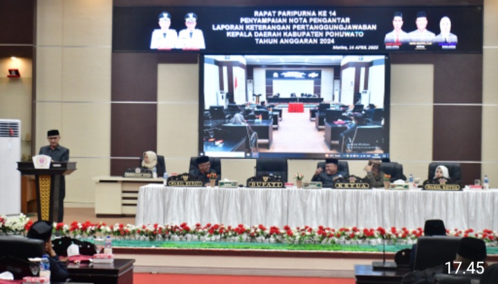 Paripurna DPRD Ke – 14, Bupati Pohuwato Saipul Mbuinga Sampaikan LKPJ TA 2024