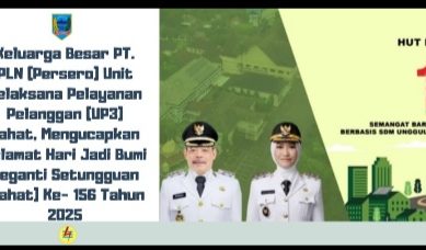 Keluarga Besar PT. PLN (Persero) Unit Pelaksana Pelayanan Pelanggan (UP3) Lahat, Mengucapkan Selamat Hari Jadi Bumi Seganti Setungguan (Lahat) Ke- 156 Tahun 2025.