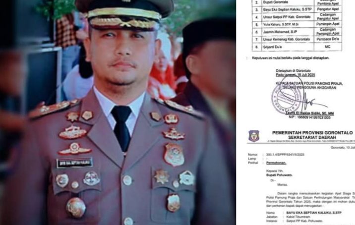 Bayu Eka Septian Kaluku. S.STP Kembali Menjadi Perwira Pada Kegiatan Apel Akbar Linmas Gorontalo