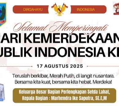 Keluarga Besar Bagian Perlengkapan Setda Lahat, Kepala Bagian : Marhendra Ike Saputra, SE.E,M, Mengucapkan Dirgahayu Republik Indonesia Ke- 80 Tahun 2025