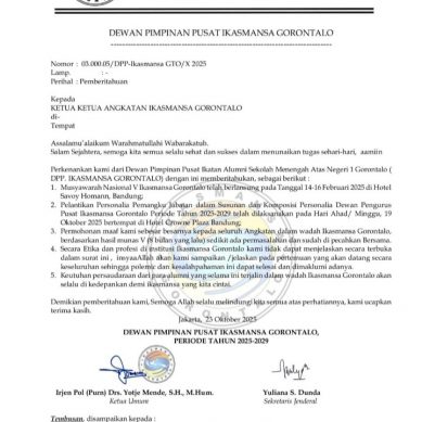 Pengurus DPP IKASMANSA GORONTALO MASA BHAKTI 2025 – 2029 RESMI DILANTIK