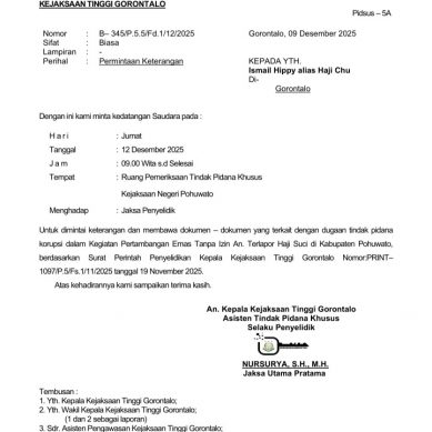 Hari Ini Ismail Hippy Penuhi Panggilan Jaksa Penyelidik Kejaksaan Tinggi Gorontalo, Terkait TPK  PETI Di Pohuwato