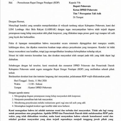 LABRAK Desak DPRD Gelar RDP Soal Dugaan Perampasan Ruang Hidup Tambang Rakyat