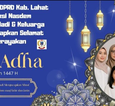 Anggota DPRD Kab. Lahat Indi Periadi & Keluarga Mengucapkan Selamat Merayakan : Idul Adha 10 Dzulhijjah 1447 H, Minal Aidzin Walfaizin Izin, Mohon Maaf Lahir Batin.