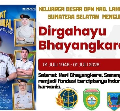Keluarga Besar Badan Pertanahan Nasional (BPN) Kab. Lahat Propinsi Sumatera Selatan Mengucapkan : Dirgahayu Bhayangkara Ke-80 Tahun 2026.