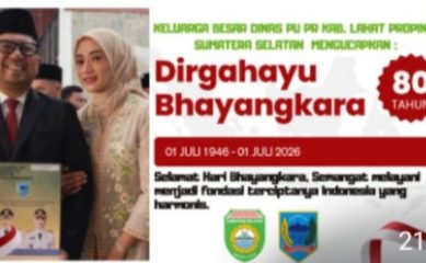 Keluarga Besar Dinas PU – PR Kab. Lahat Propinsi Sumatera Selatan Mengucapkan : Dirgahayu Bhayangkara Ke-80, 01 Juli 2026.